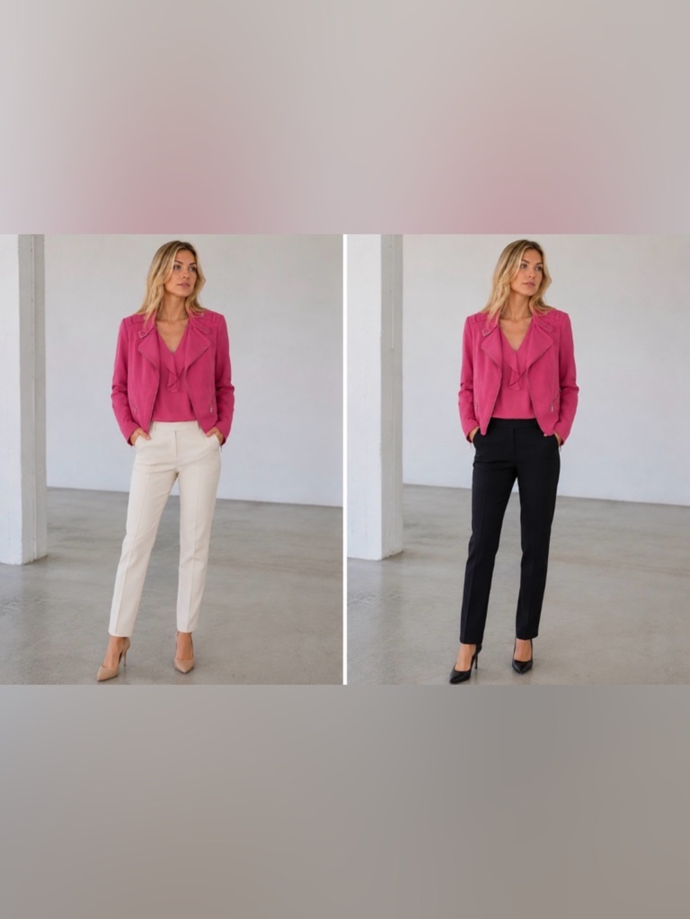 White House Black Market NWOT Moto Style Jacket & Ruffle Silk Top Pink Size 8
